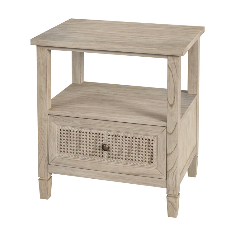 Desert Sand Solid Wood Nightstand with Cane Drawer