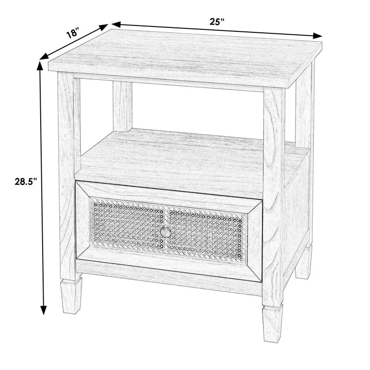 Desert Sand Solid Wood Nightstand with Cane Drawer