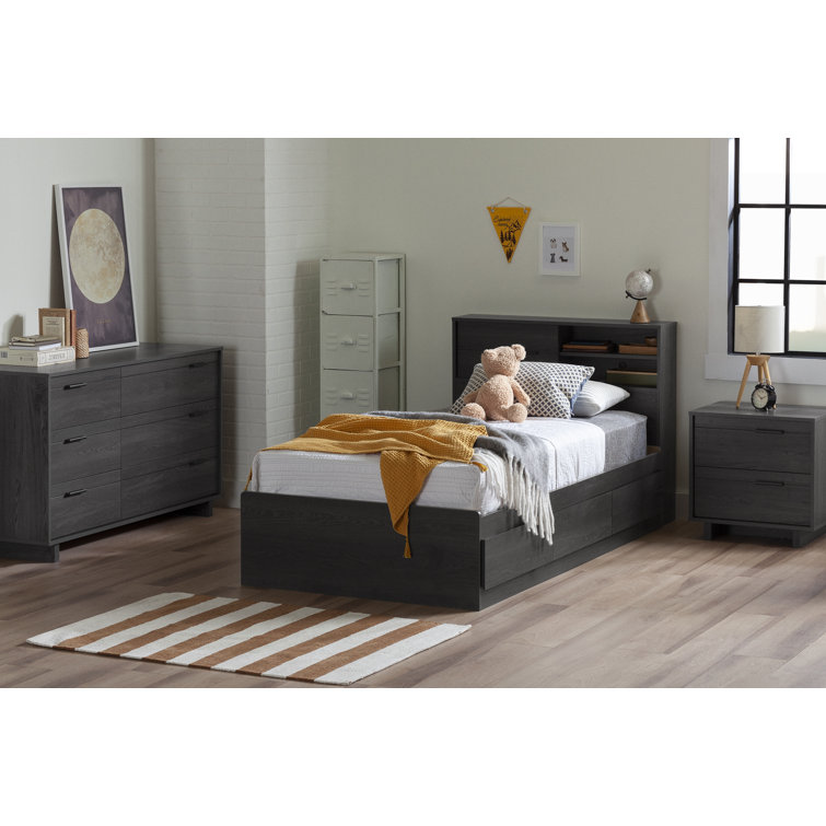 Modern Gray Oak 2-Drawer Nightstand with Sleek Metal Handles
