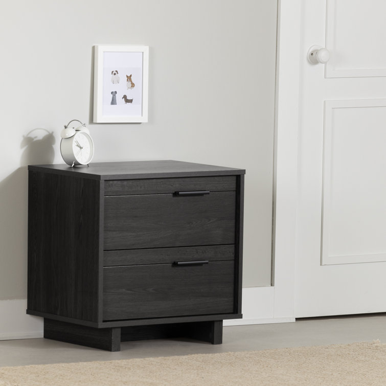 Modern Gray Oak 2-Drawer Nightstand with Sleek Metal Handles