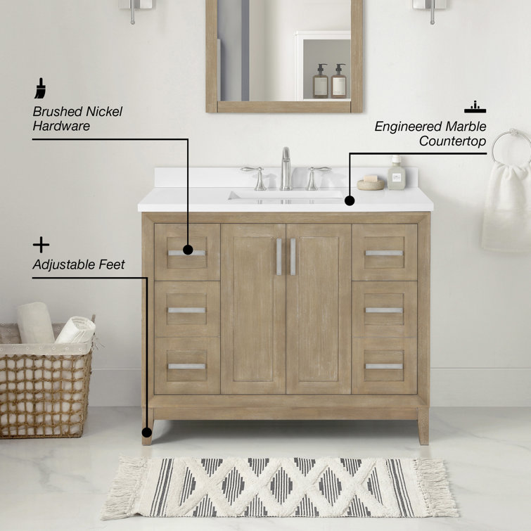 Antique Oak 42" Freestanding Bathroom Vanity with Marble Top