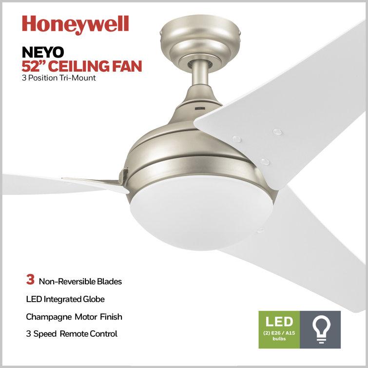 Champagne 52 Inch Modern Ceiling Fan with LED Light and Remote