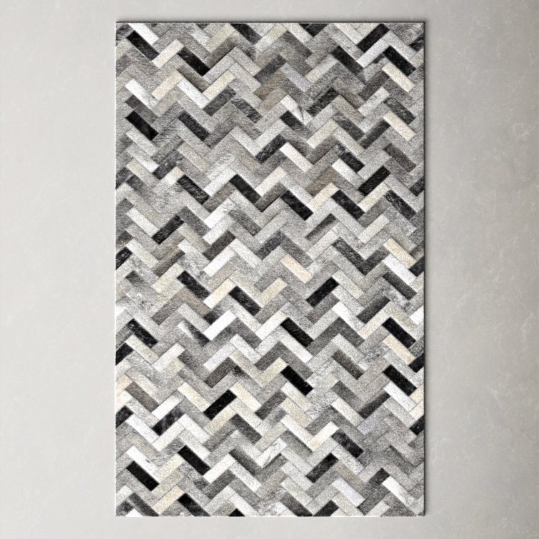 Handmade Black and Gray Cowhide Chevron Runner Rug