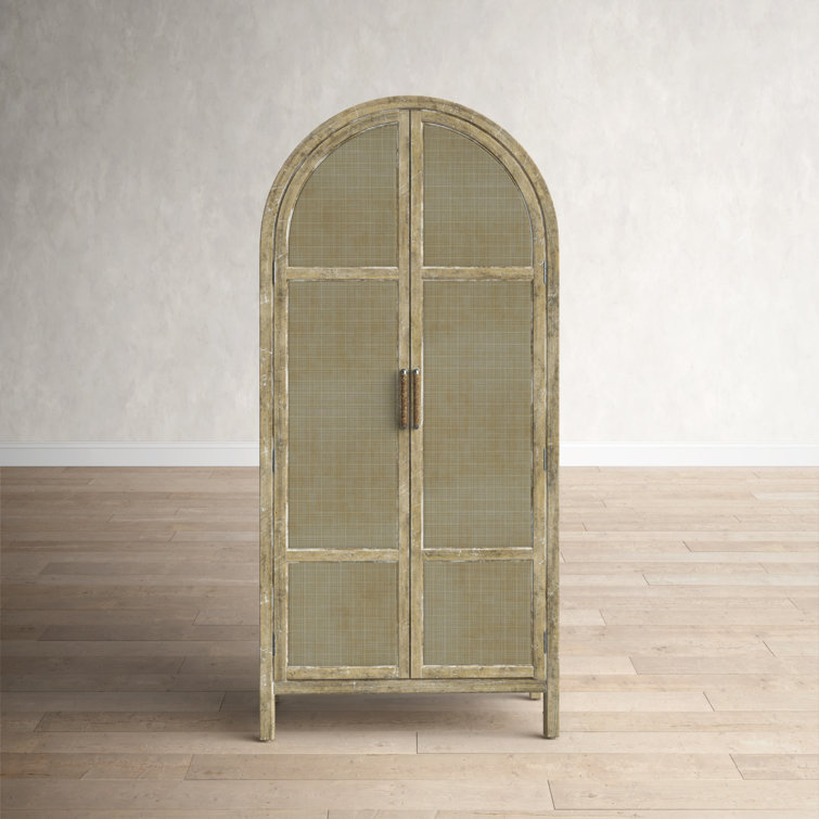 Natural Driftwood Rattan 2-Door Armoire with Shelves