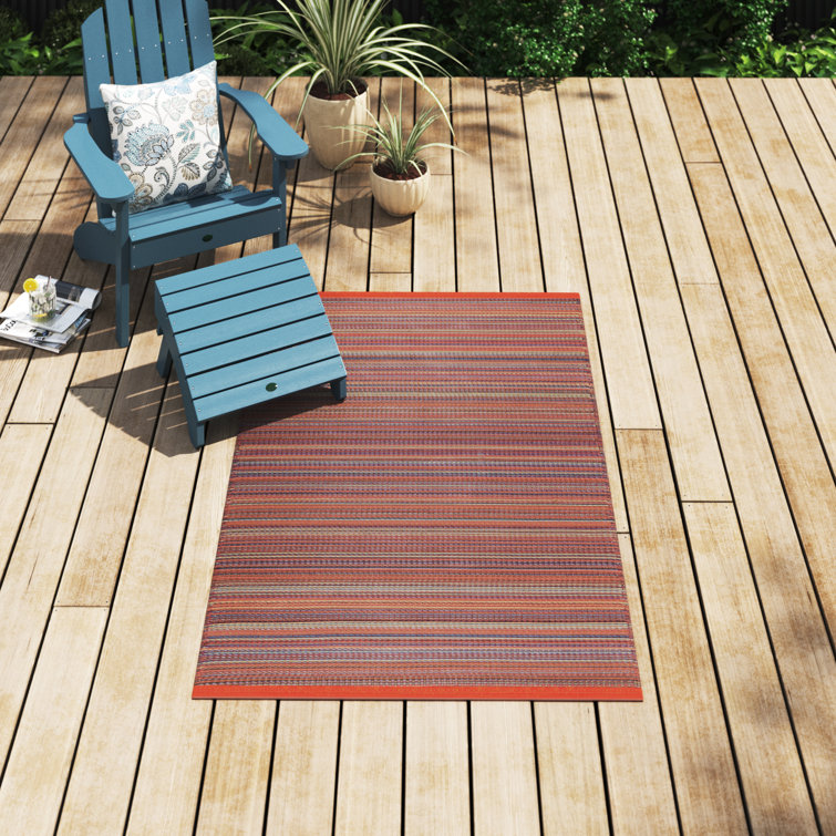 Sunset Stripe Red and Gray Synthetic 5' x 7' Area Rug