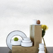 Handmade White Ceramic Decorative Plate with Black Edges