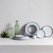 Handmade White Ceramic Decorative Plate with Black Edges