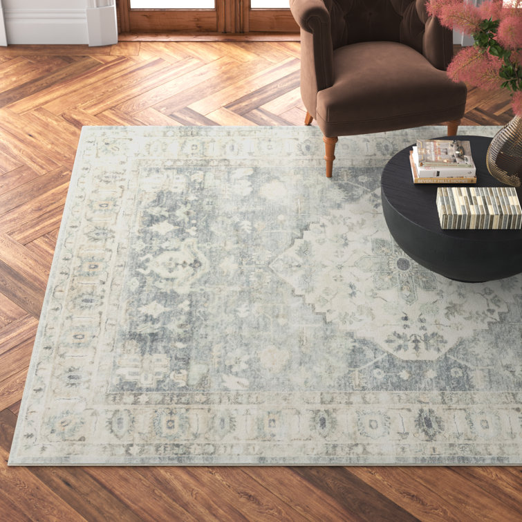 Denim Blue and Fog Gray High Pile Synthetic Area Rug