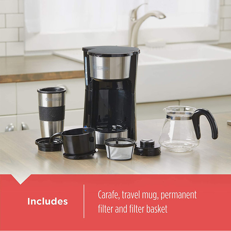 Black and Silver 5-Cup 4-in-1 Coffee Maker with Thermal Mug