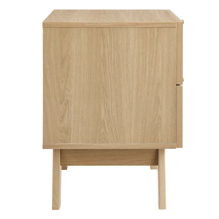 Soma Oak 2-Drawer Nightstand with Rattan Weave Detail