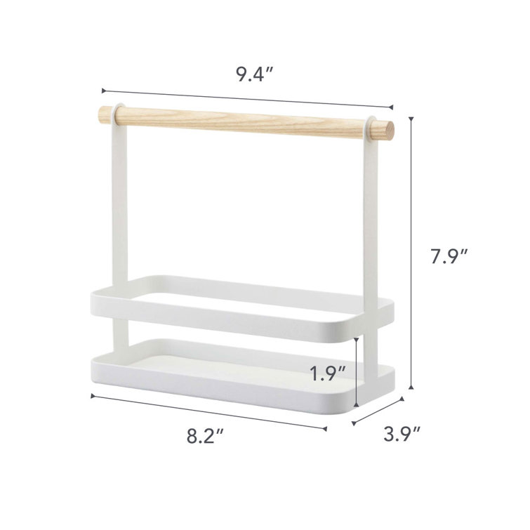 White Steel and Wood Countertop Spice Rack with Handle