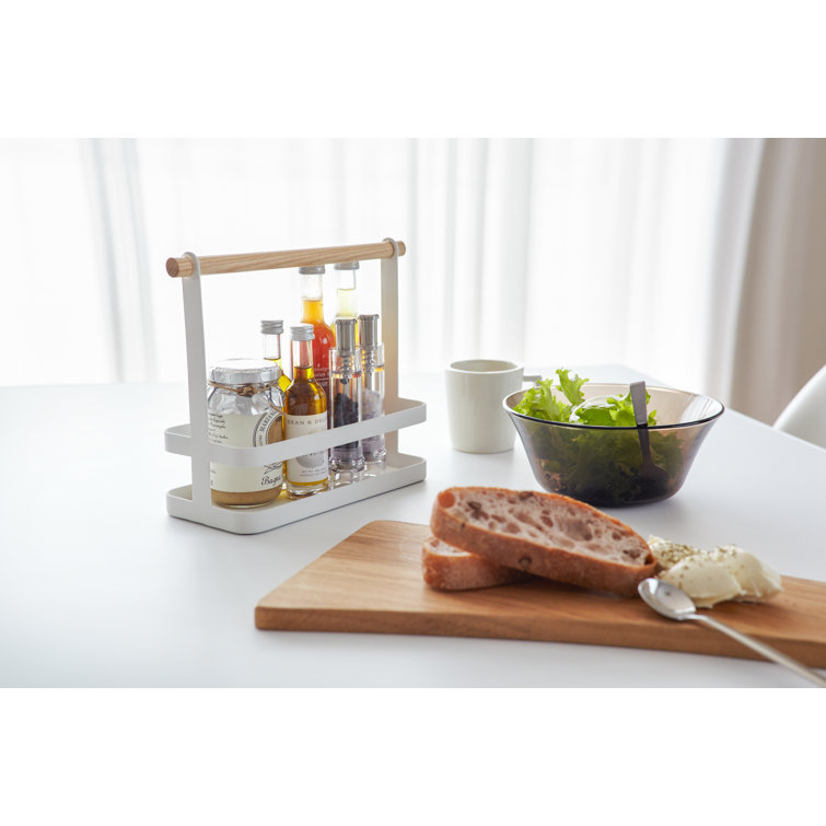 White Steel and Wood Countertop Spice Rack with Handle
