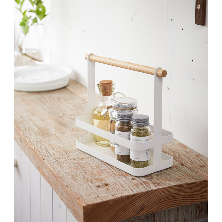 White Steel and Wood Countertop Spice Rack with Handle