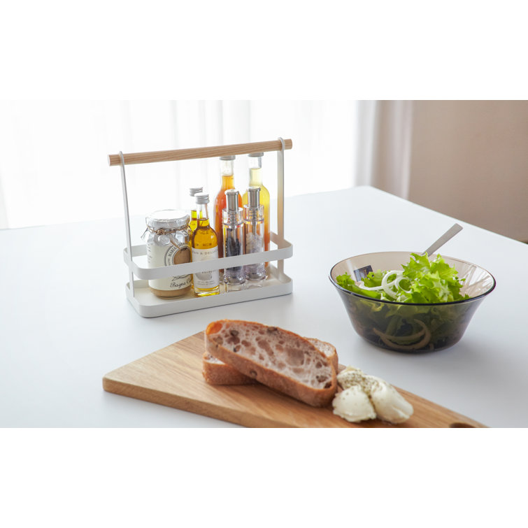 White Steel and Wood Countertop Spice Rack with Handle