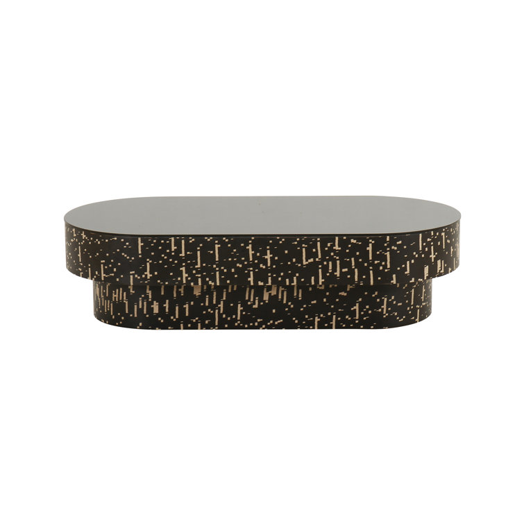Faye Black Oval Glass and Wood Coffee Table