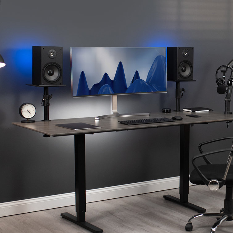 Black Adjustable Steel Clamp-on Desk Speaker Stands, 2 Pack