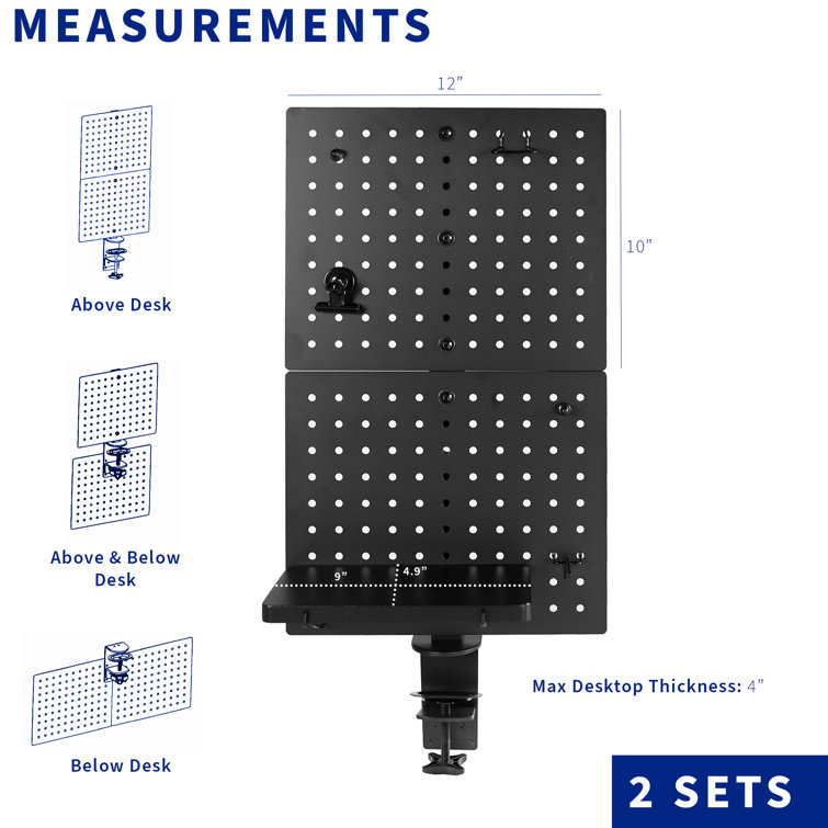 Black Powder Coated Steel Clamp-on Pegboard Organizer