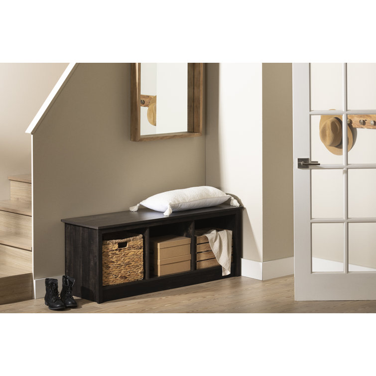 Contemporary Rubbed Black Mudroom Bench with Open Storage