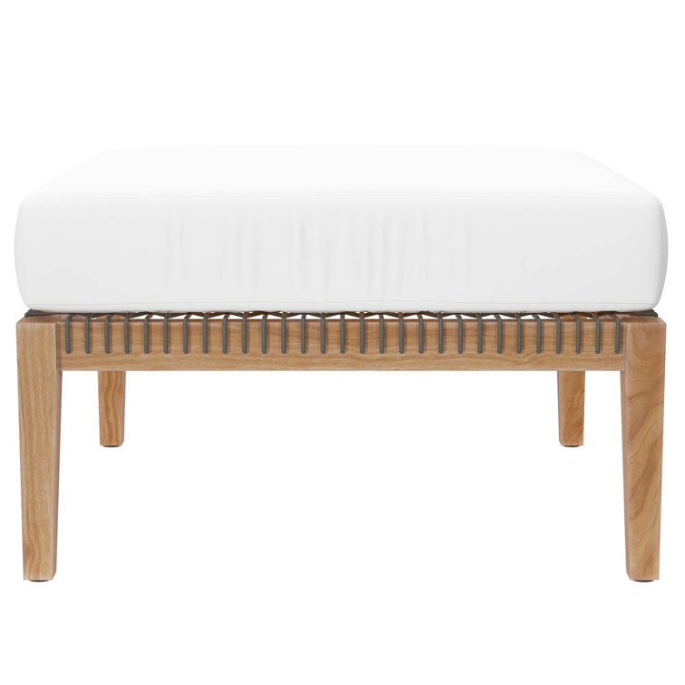 Clearwater Grade A Teak Wood Outdoor Ottoman with Gray White Cushion