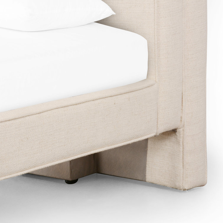 Queen Thames Cream Upholstered Bed with Headboard and Drawer