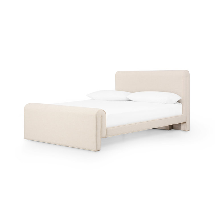 Queen Thames Cream Upholstered Bed with Headboard and Drawer