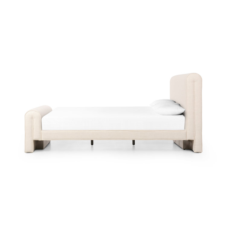Queen Thames Cream Upholstered Bed with Headboard and Drawer