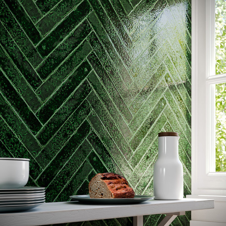 Emerald Green Crackled Ceramic Subway Wall Tile