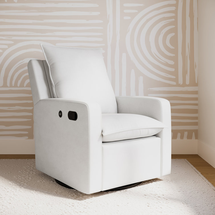 Ivory Polyester Blend Reclining Glider with USB Port