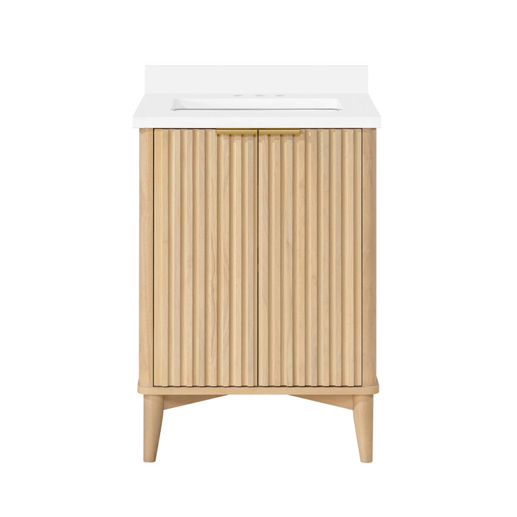Gabi 24 in Rustic Ash Single Bathroom Vanity with White Marble Top