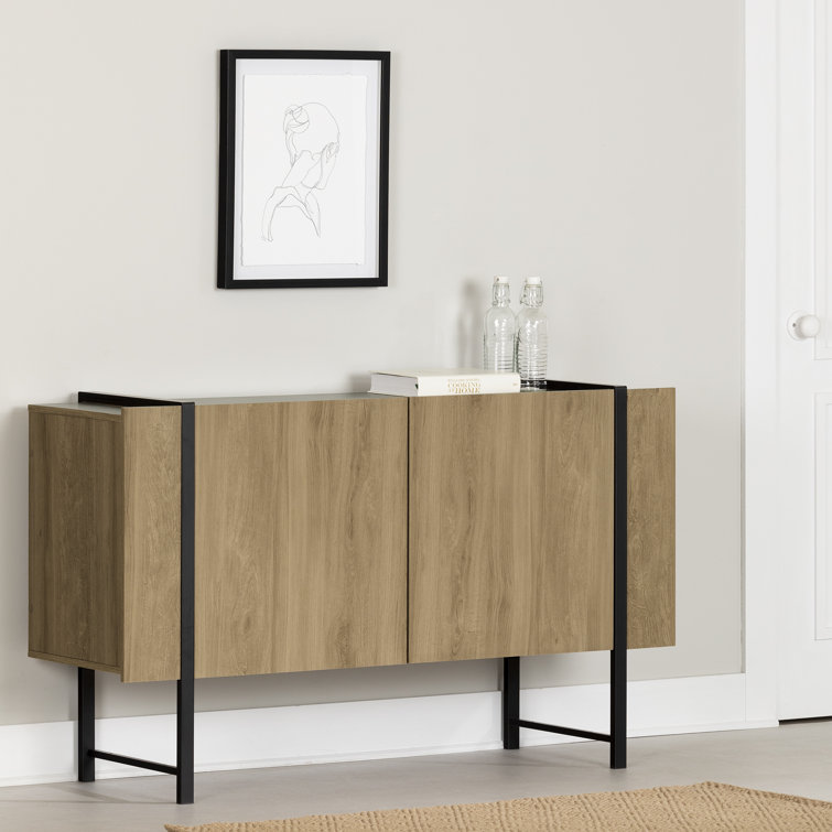 Light Walnut and Black 2-Door Sideboard with Metal Legs