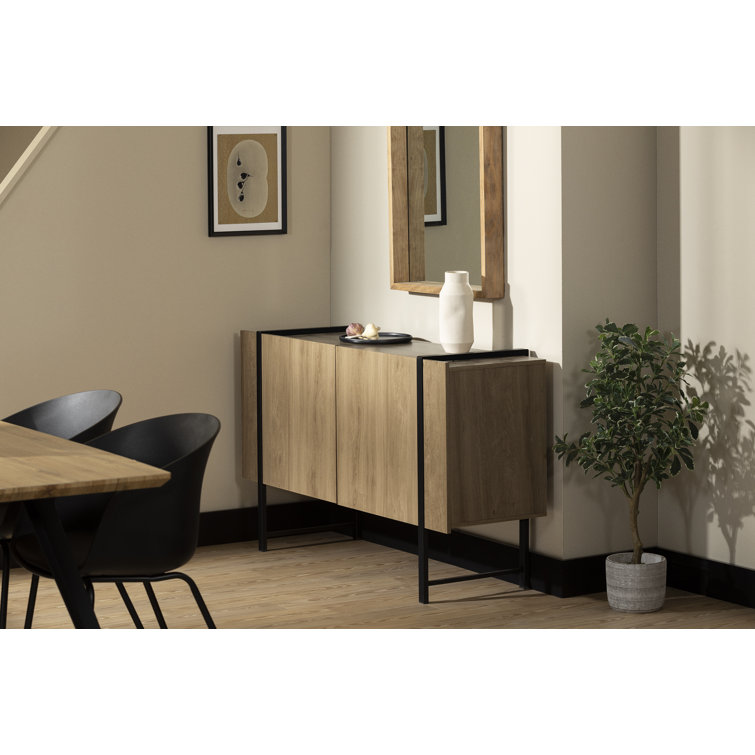 Light Walnut and Black 2-Door Sideboard with Metal Legs