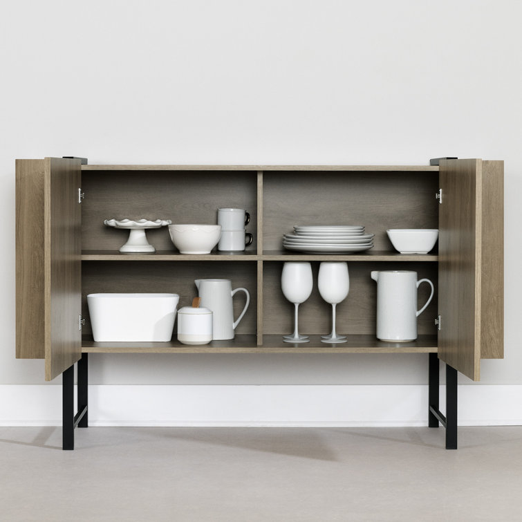 Light Walnut and Black 2-Door Sideboard with Metal Legs