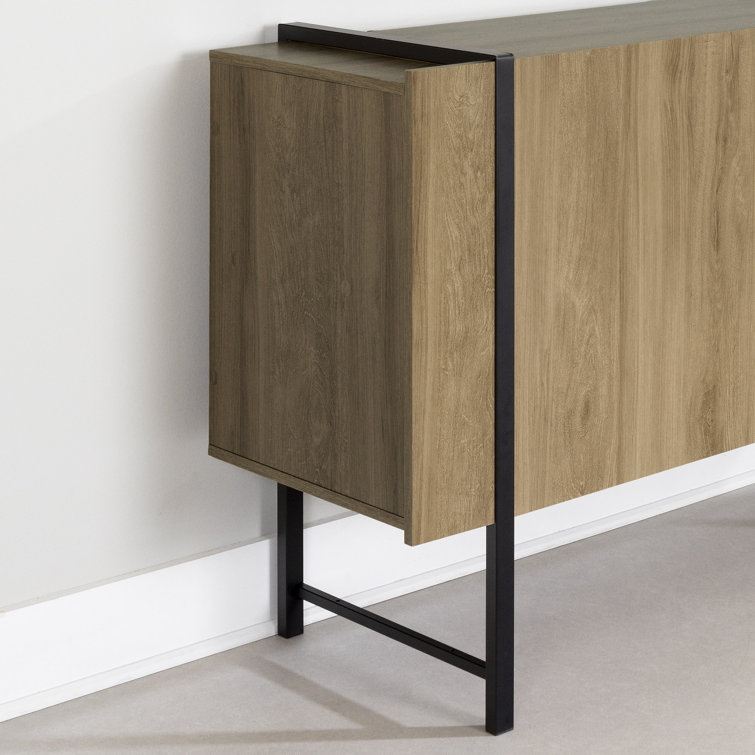 Light Walnut and Black 2-Door Sideboard with Metal Legs