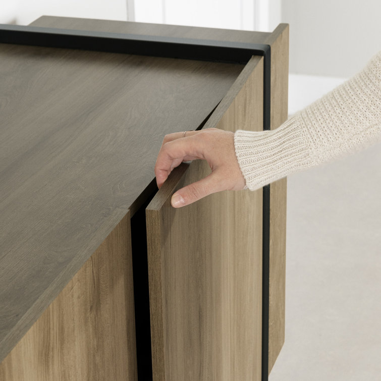 Light Walnut and Black 2-Door Sideboard with Metal Legs