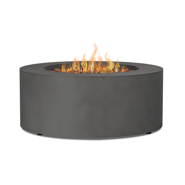 Aegean 36" Round Weathered Slate Steel Propane Fire Pit Table