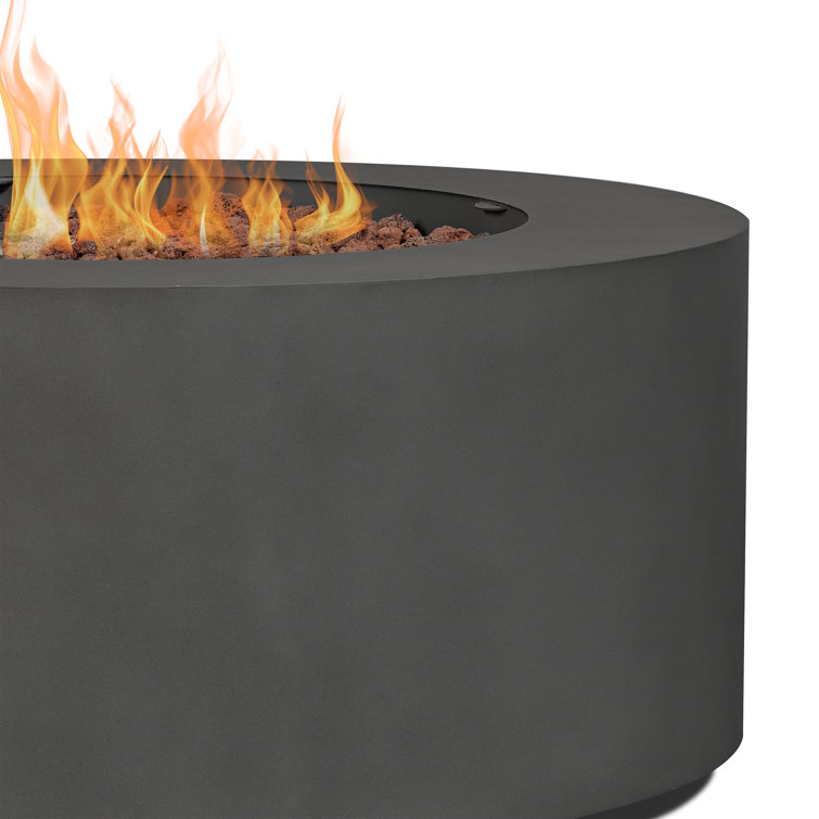 Aegean 36" Round Weathered Slate Steel Propane Fire Pit Table