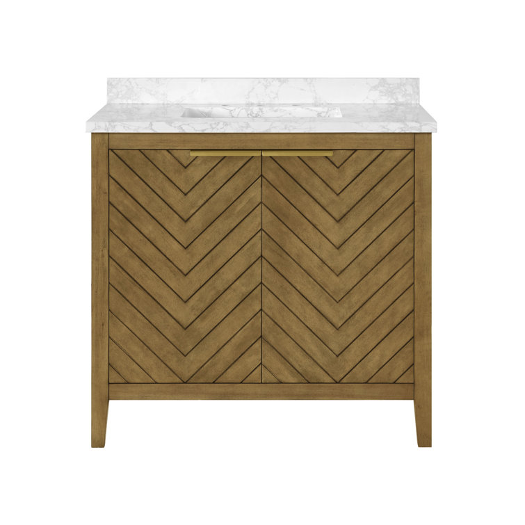 36 in. Almond Latte Single Sink Bathroom Vanity with Marble Top