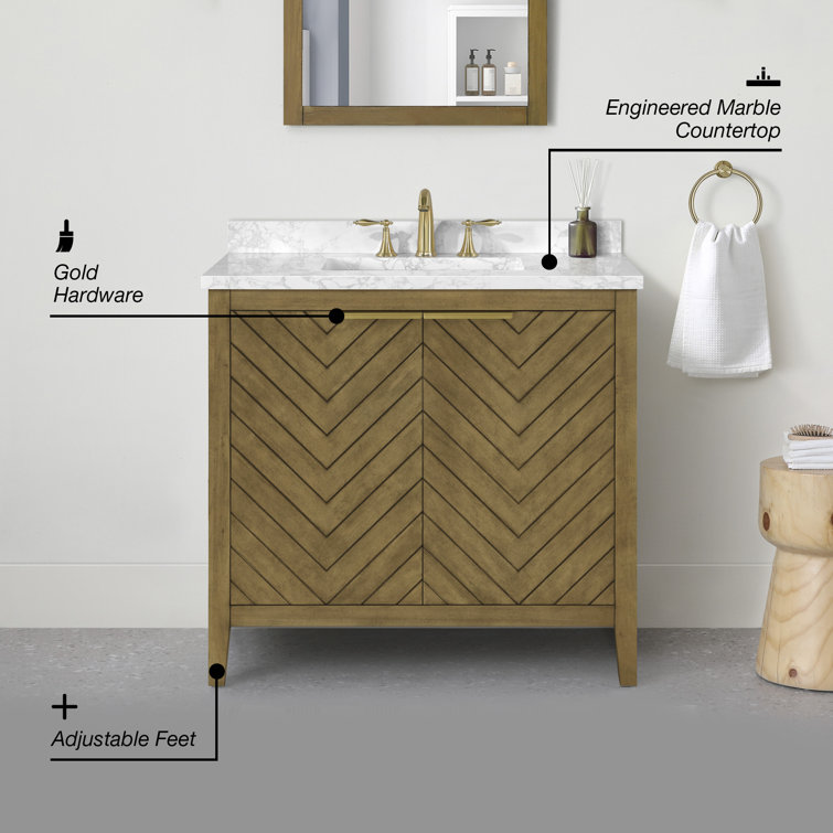 36 in. Almond Latte Single Sink Bathroom Vanity with Marble Top