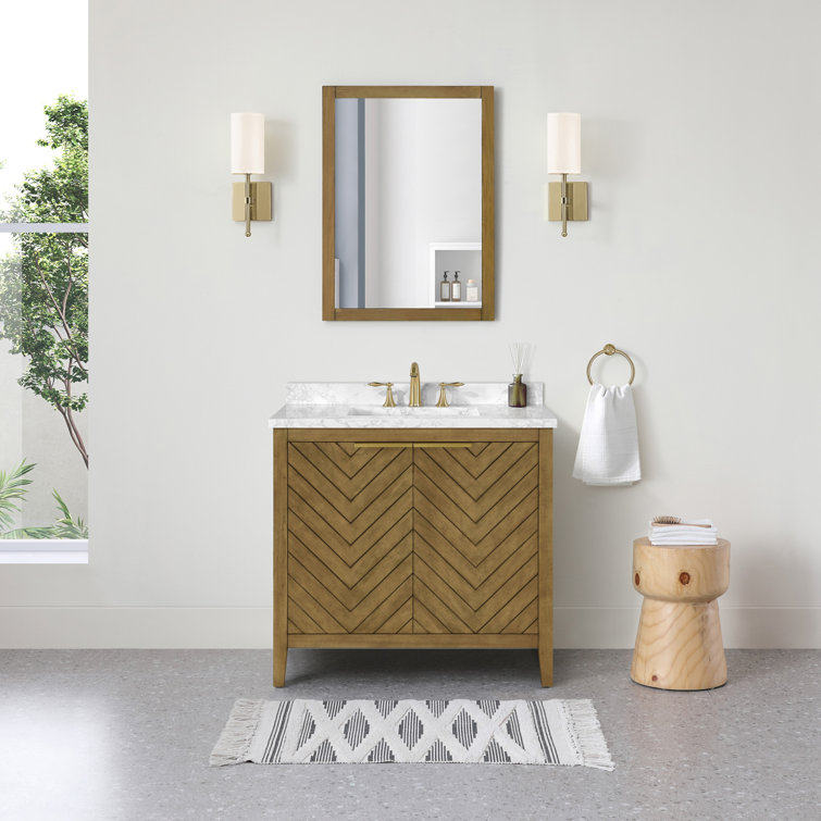 36 in. Almond Latte Single Sink Bathroom Vanity with Marble Top