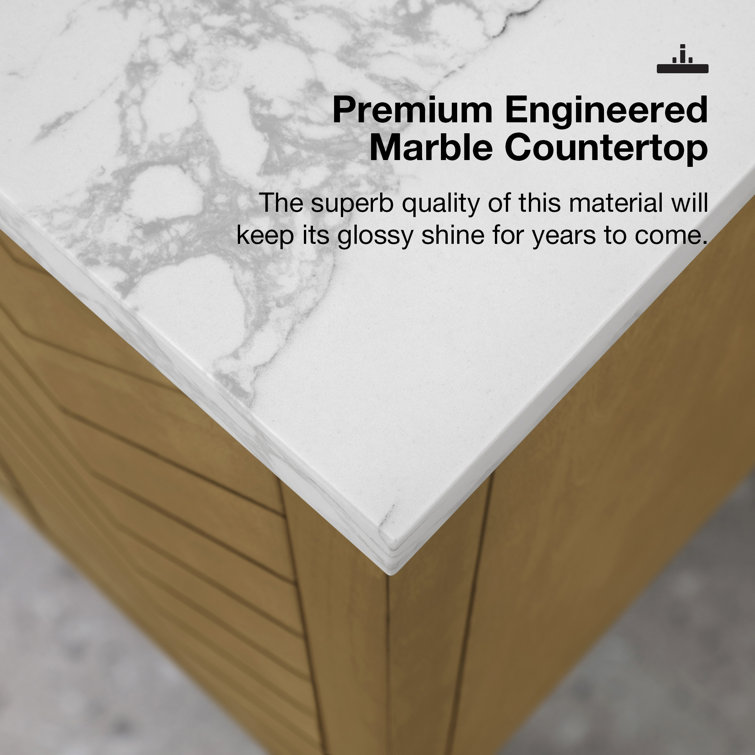 36 in. Almond Latte Single Sink Bathroom Vanity with Marble Top
