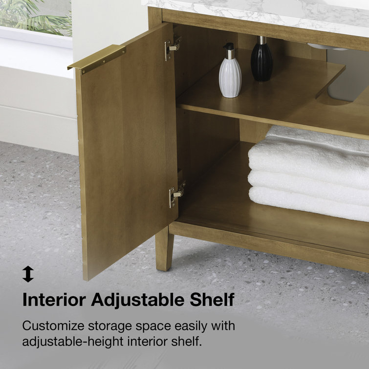 36 in. Almond Latte Single Sink Bathroom Vanity with Marble Top