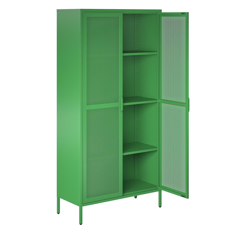 Modern White Metal Mesh 2-Door Tall Storage Cabinet