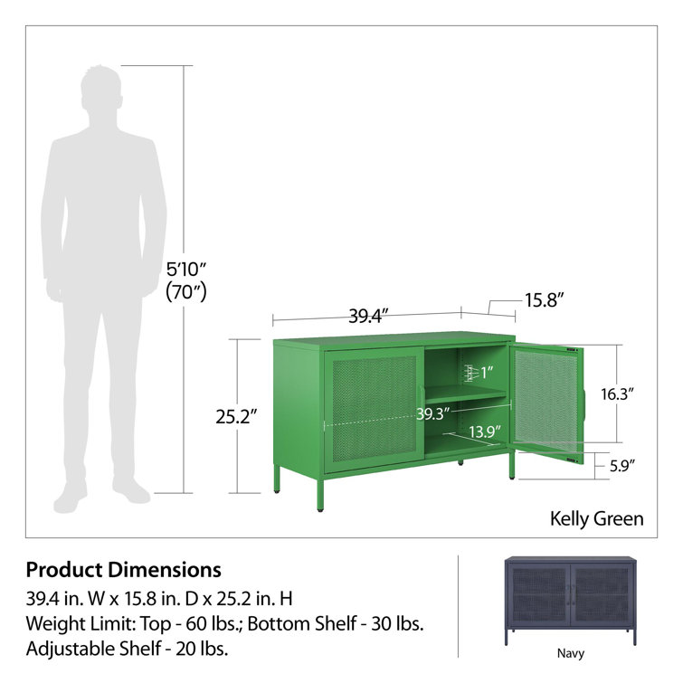 Terracotta Metal Mesh 2-Door Adjustable Storage Cabinet