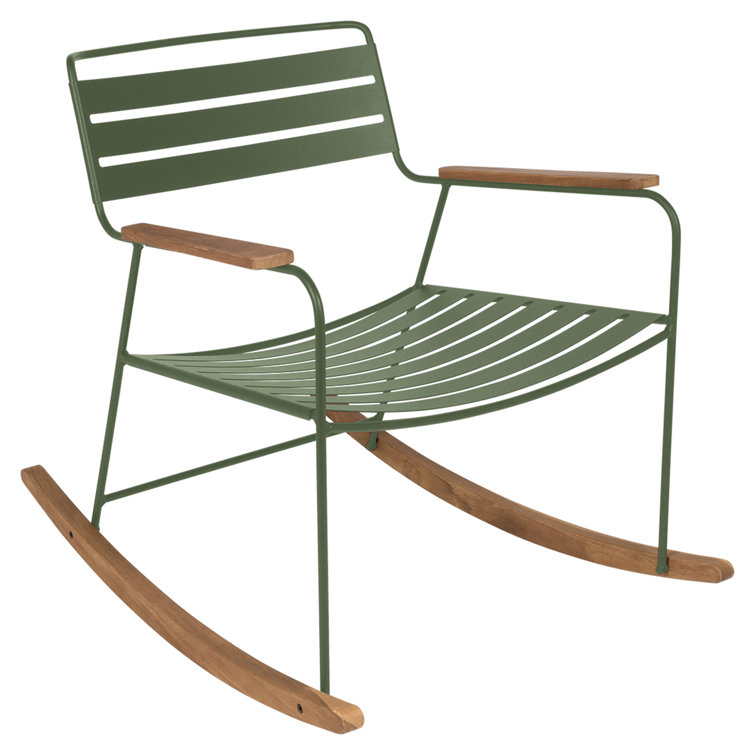 Cactus Green Teak and Steel Outdoor Rocking Chair with Arms