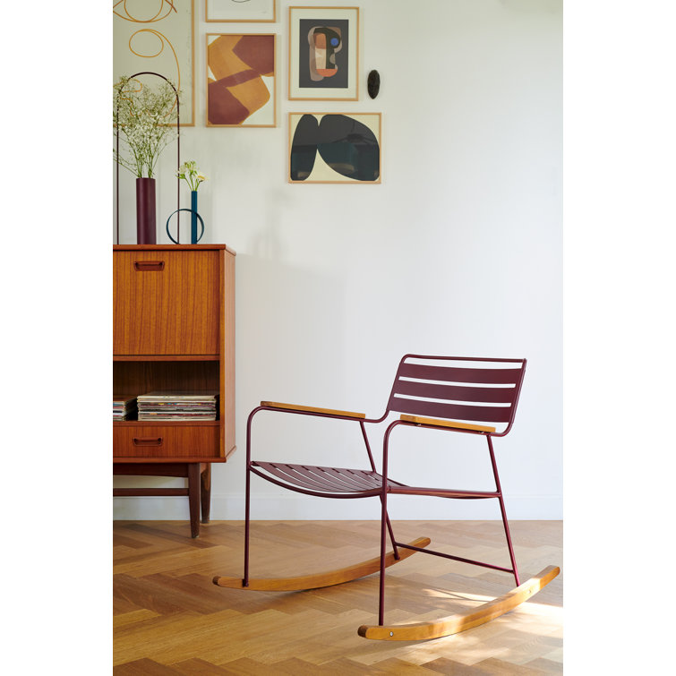 Cactus Green Teak and Steel Outdoor Rocking Chair with Arms