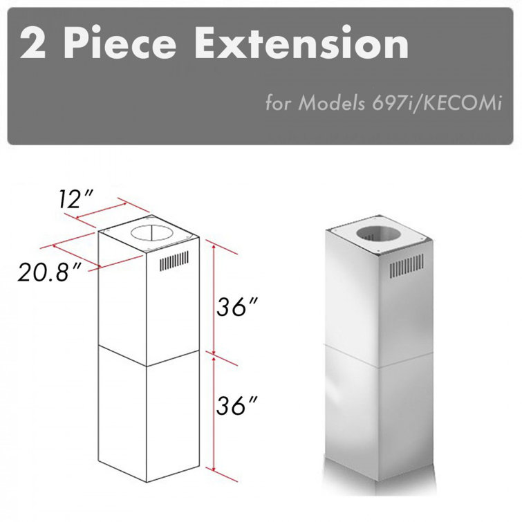 Stainless Steel Island Range Hood Chimney Extension for 10'-12' Ceilings