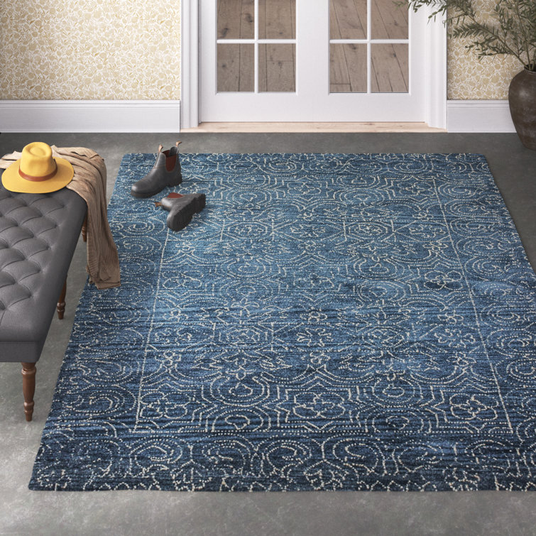 Handmade Tufted Blue Wool Rectangular Area Rug