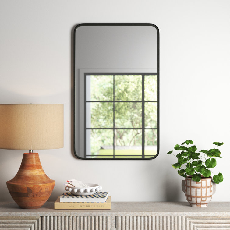 Adrienne Satin Black Metal Rectangular Vanity Wall Mirror 38''x24''