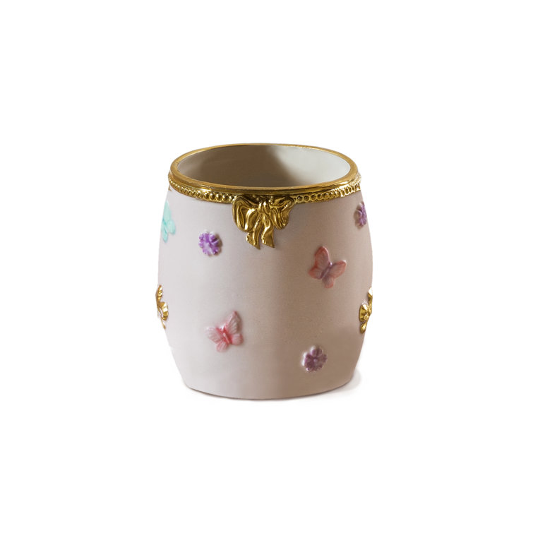 Hand-Painted Porcelain Butterfly Toothbrush Holder with Gold Accents