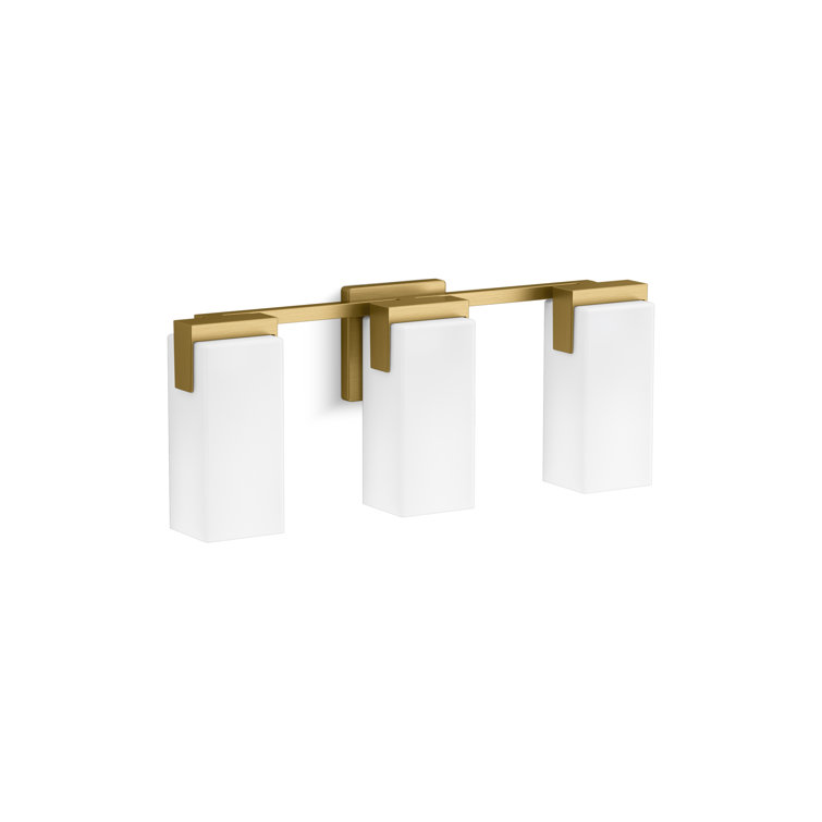 Brushed Moderne Brass Three-Light Wall Sconce with Frosted Glass Shades